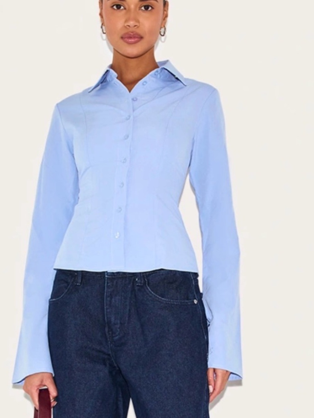 PrettyLittleThing Light Blue Fitted Button-Down Shirt